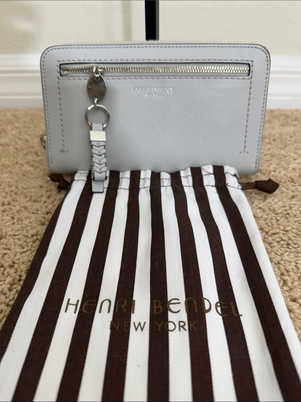Henri Bendel Light Gray Leather Continental Flap Wallet + Dust Bag